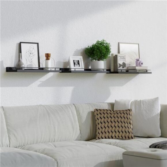 Floating Shelves with Black Metal Guardrail, Shelves for Wall Decor - Picture 6 of 7